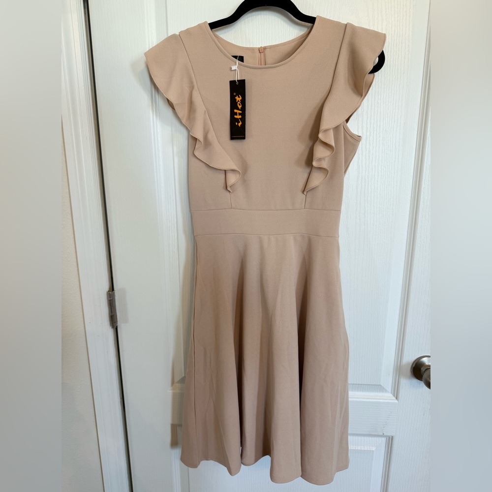 Elegant THML Tan Ruffle Midi Dress